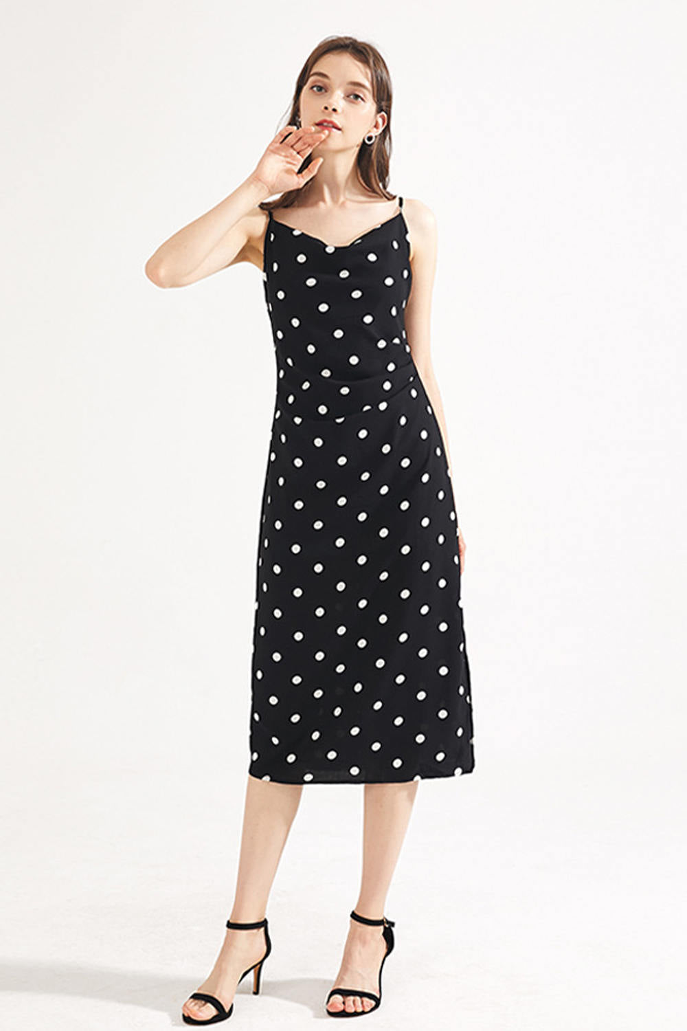 Cowl Neck Polka Dot Slip Dress