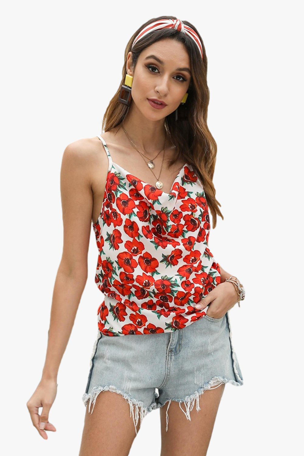 Floral Print Cowl Neck Camisole