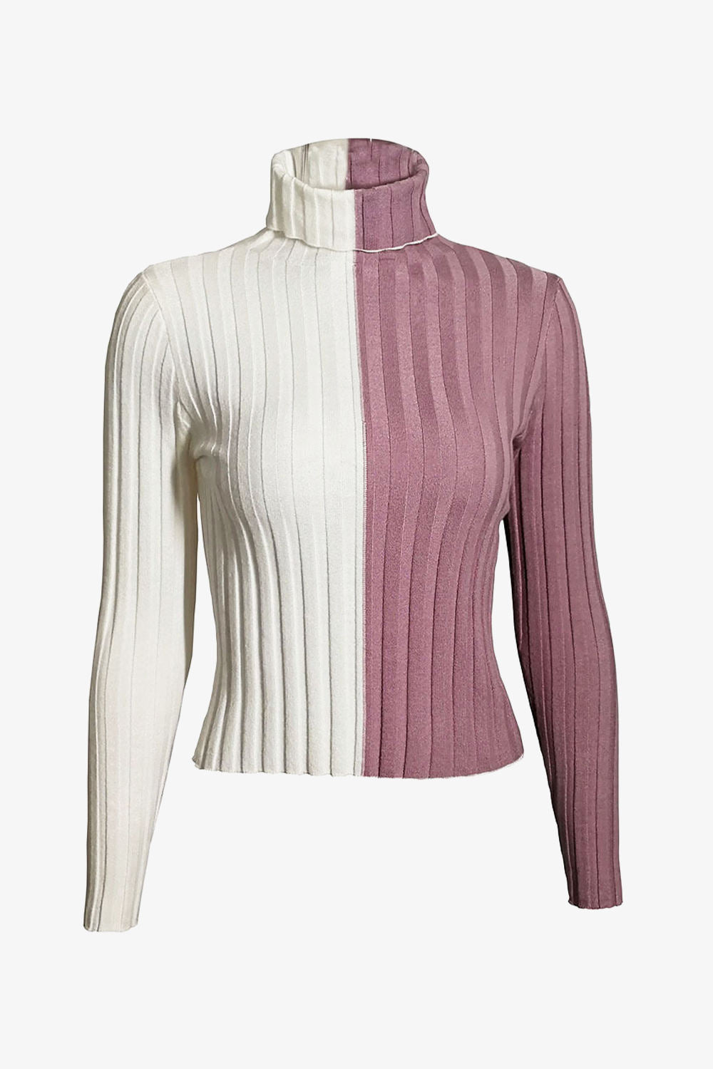 Color Block Turtleneck Knit Sweater