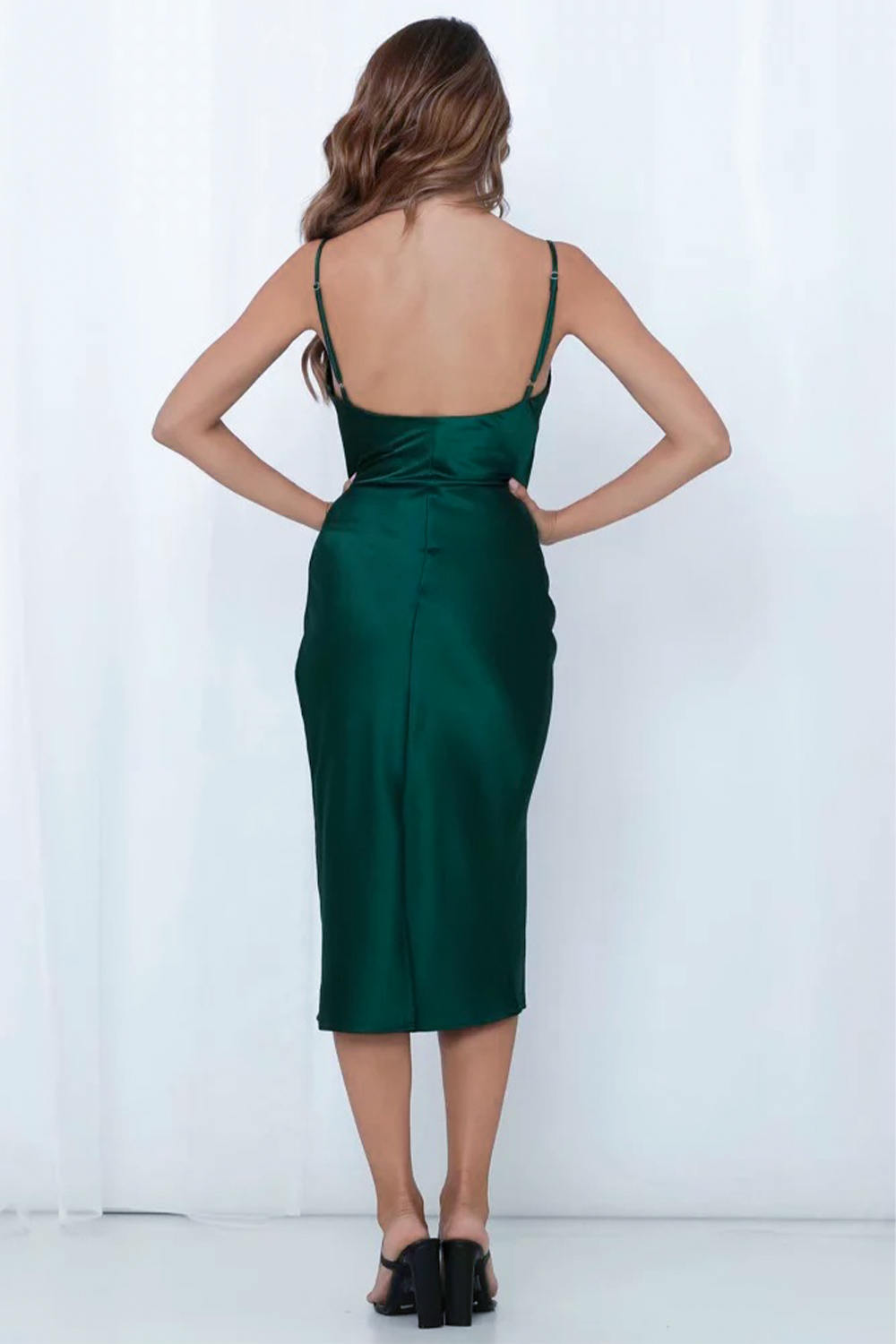 Satin Backless Cowl Neck Slip Dress