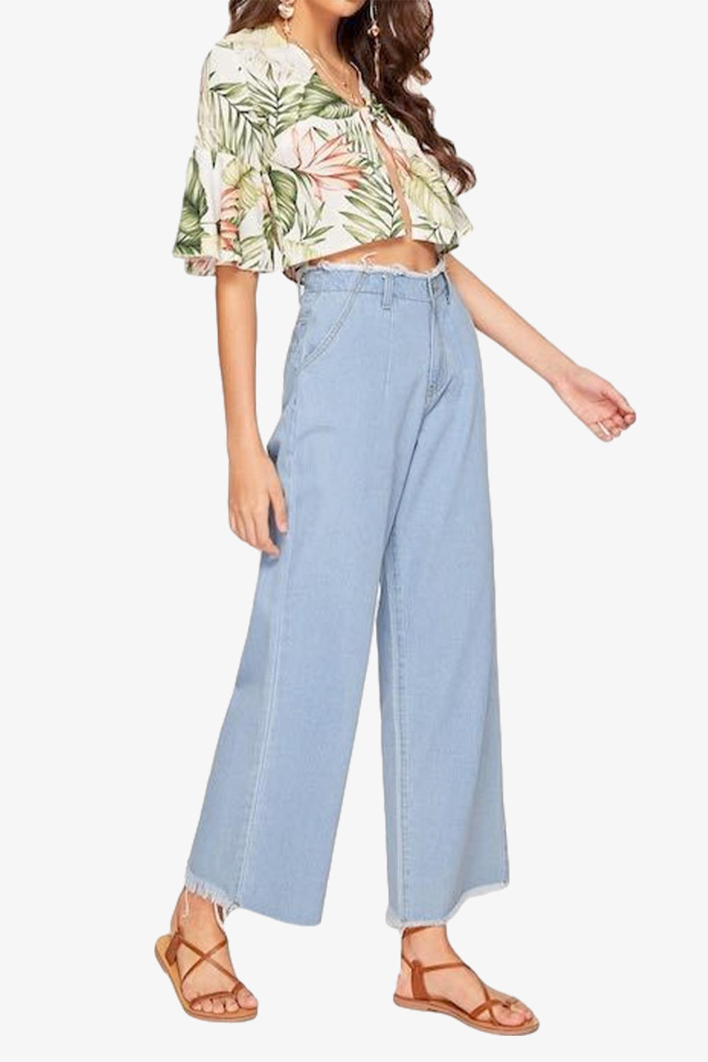 Frayed High Waist Denim Culottes