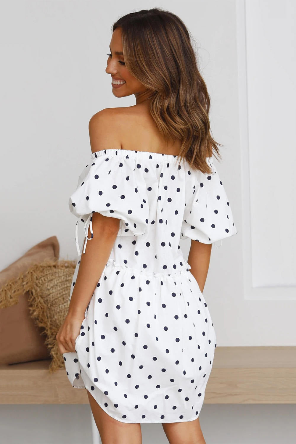 Off Shoulder Polka Dot Dress