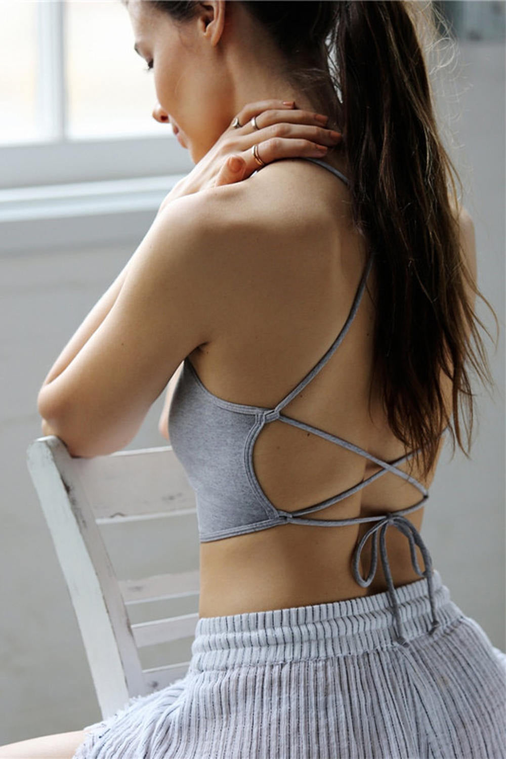 Open Back Cross Camisole Crop Tops