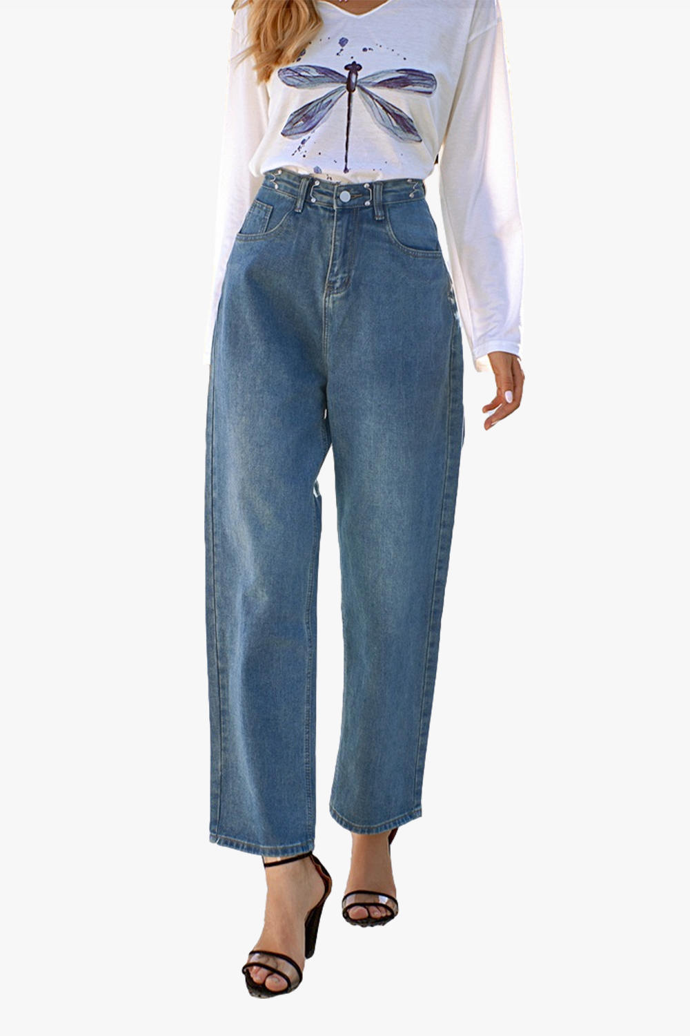 High Waist Wide Leg Cotton Jeans