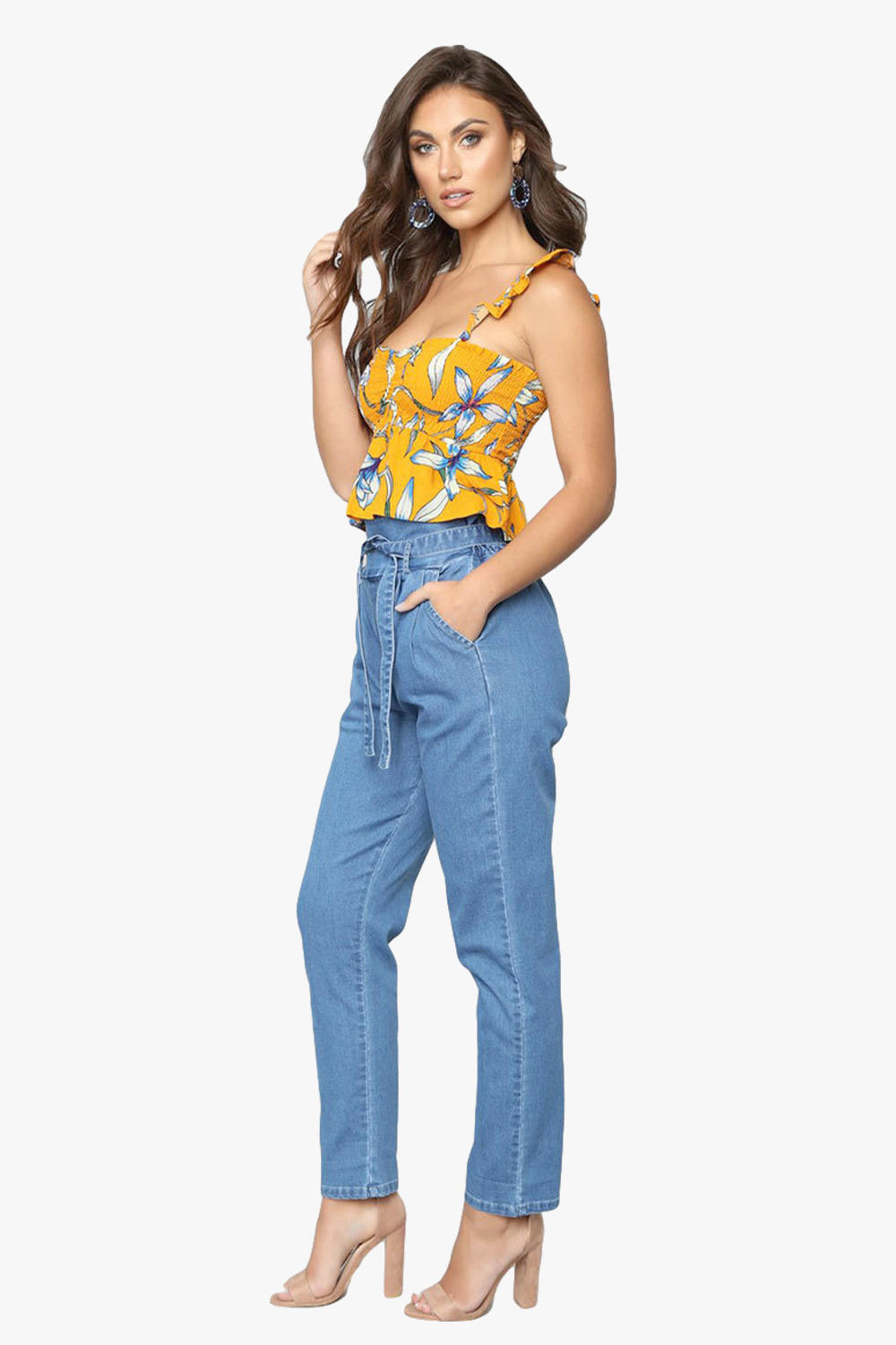 Tie Waist High Rise Denim Jeans