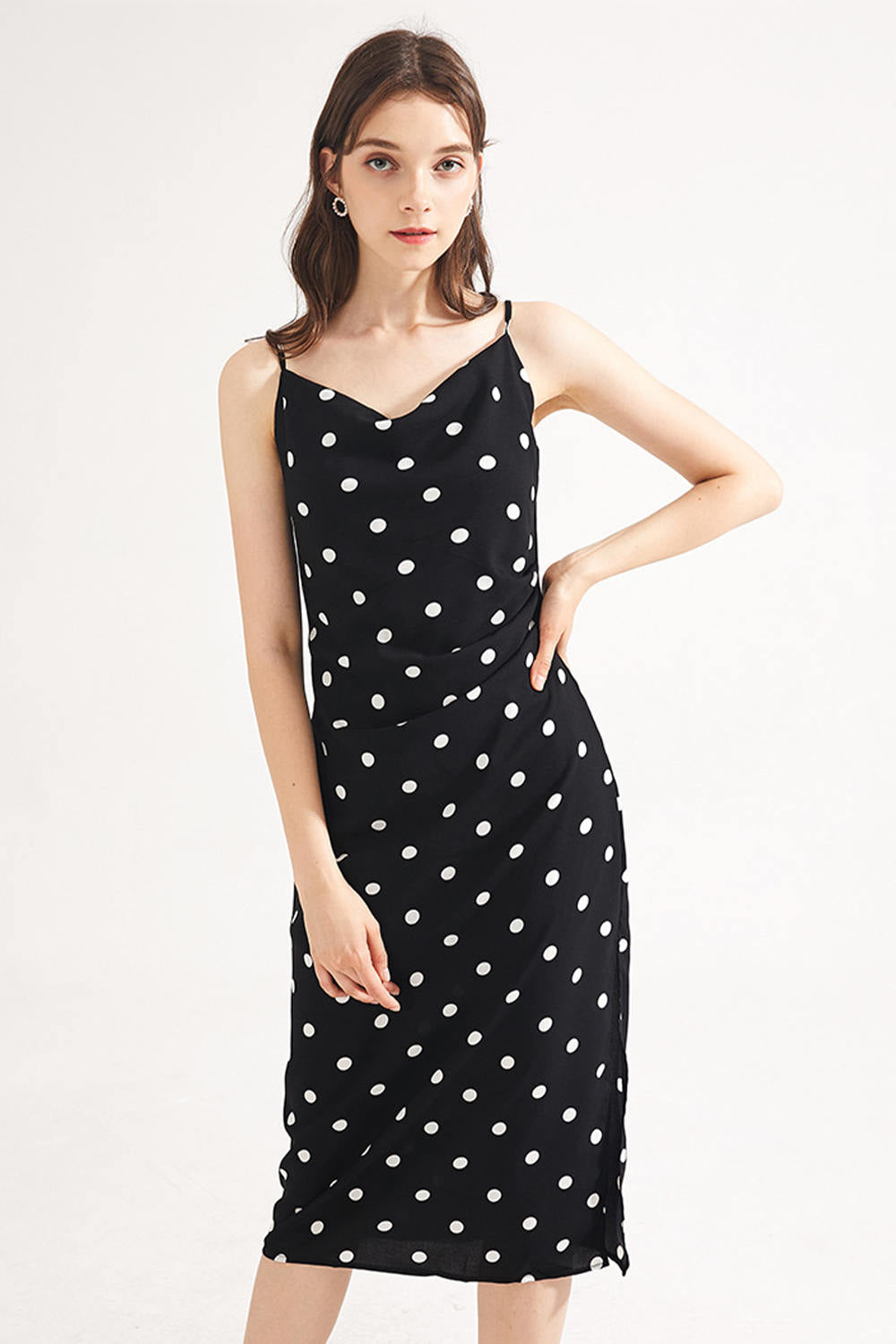 Cowl Neck Polka Dot Slip Dress