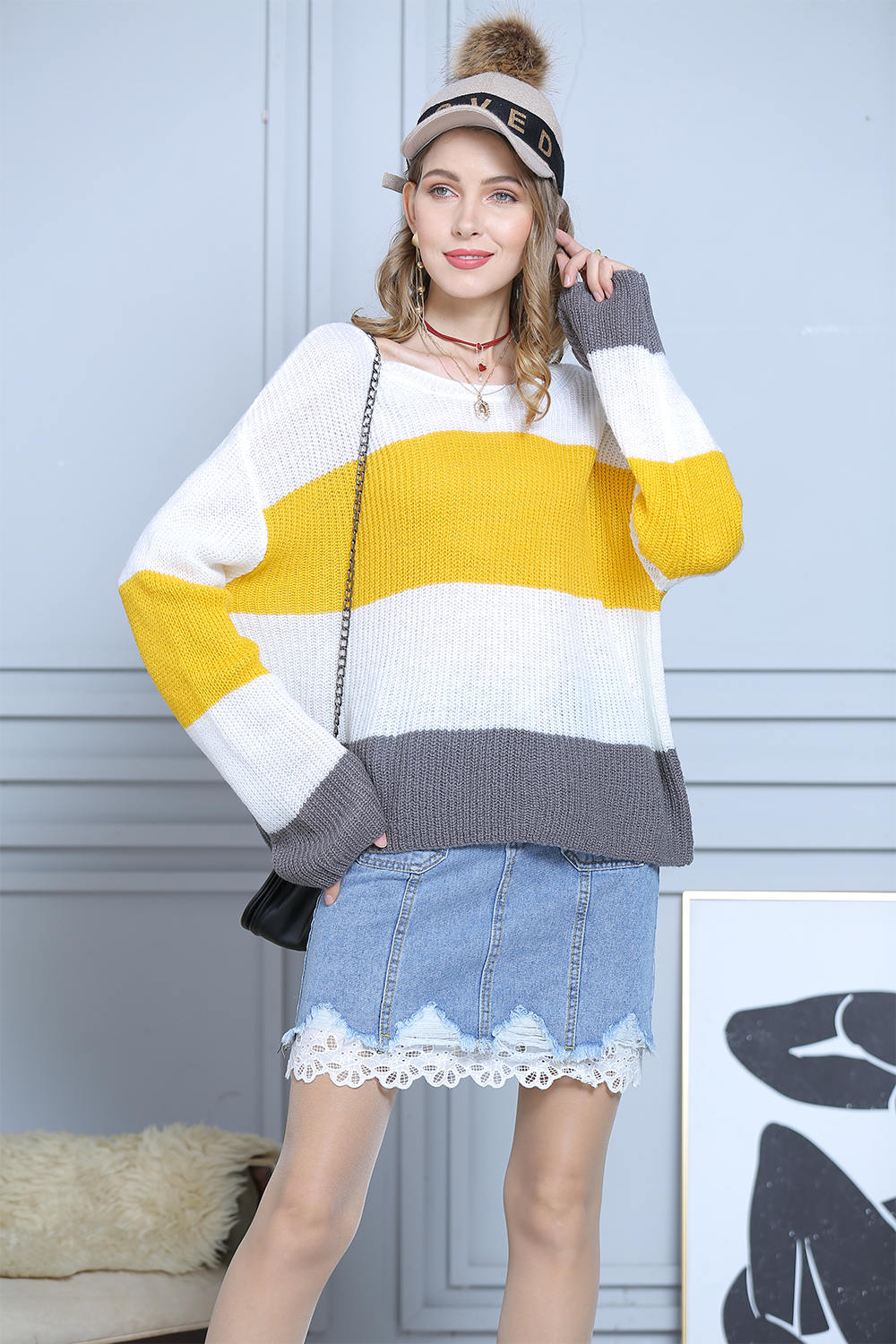 Color Block Stripe Knit Sweater