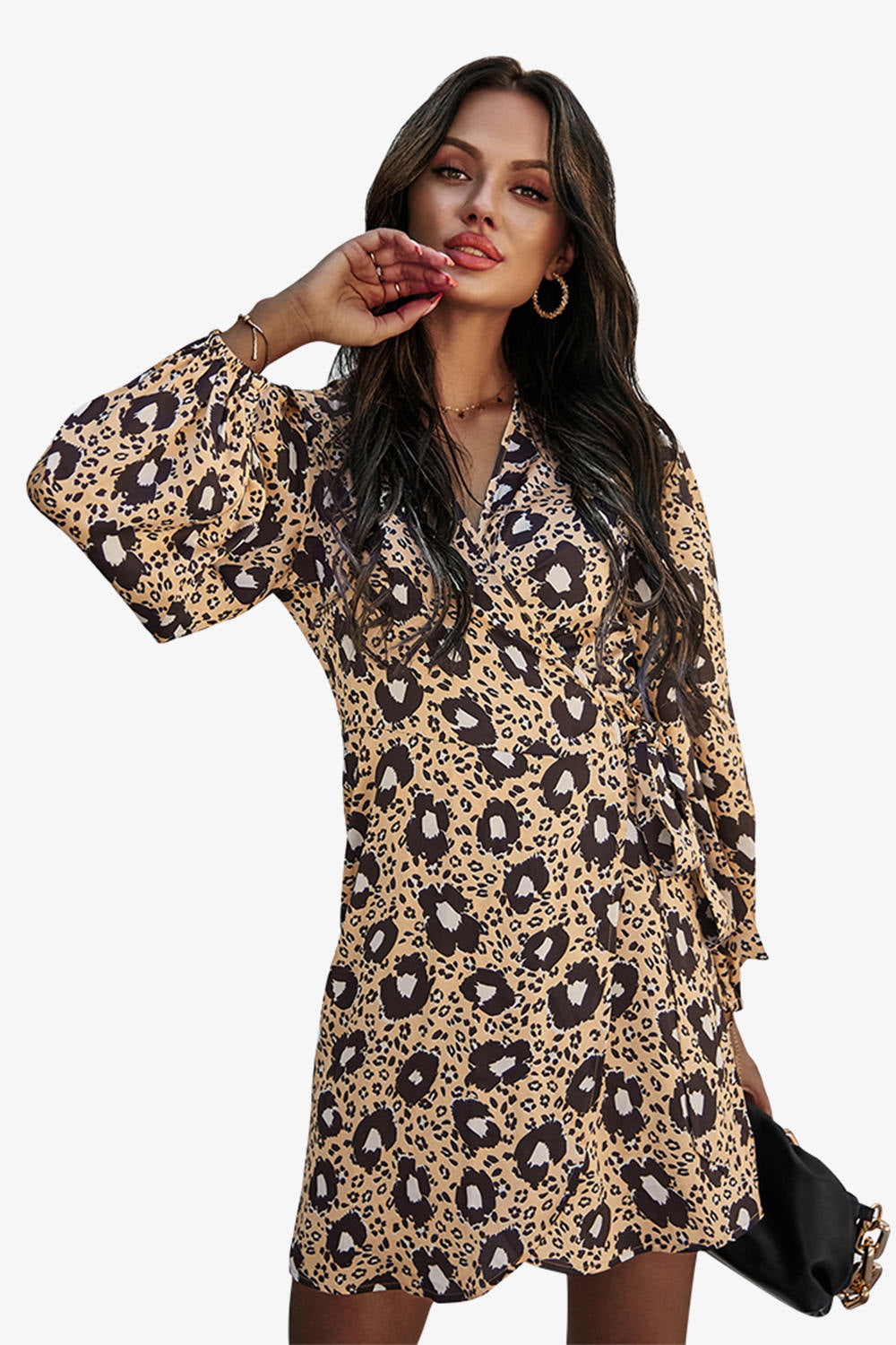 Puff Sleeve Print Wrap Dress