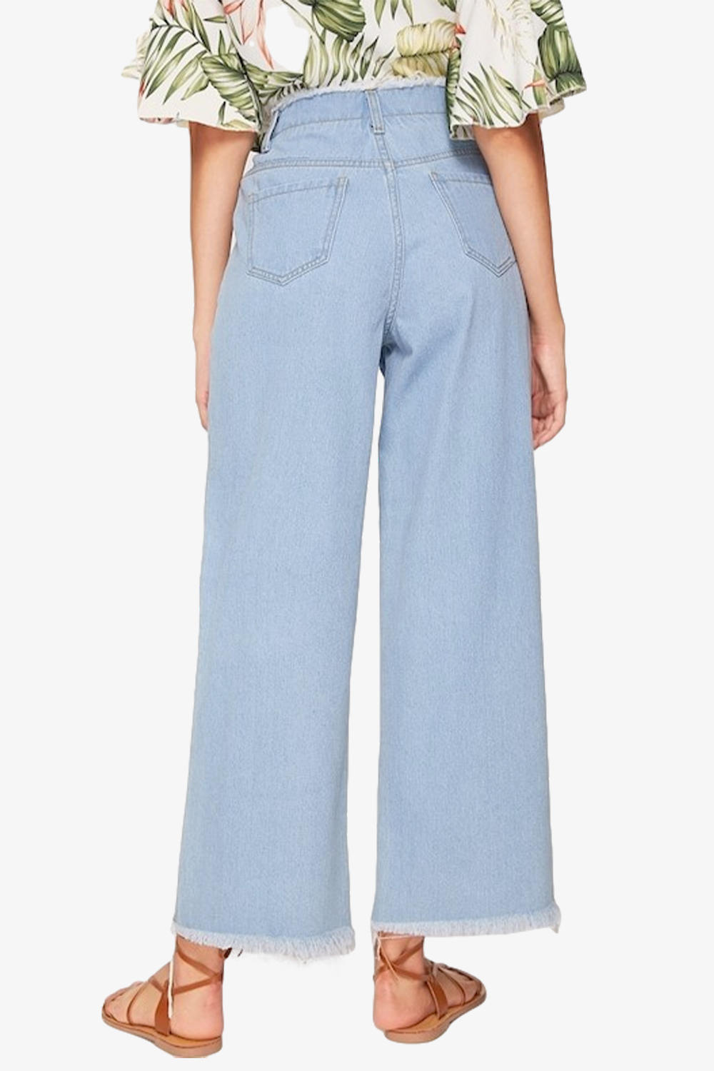 Frayed High Waist Denim Culottes