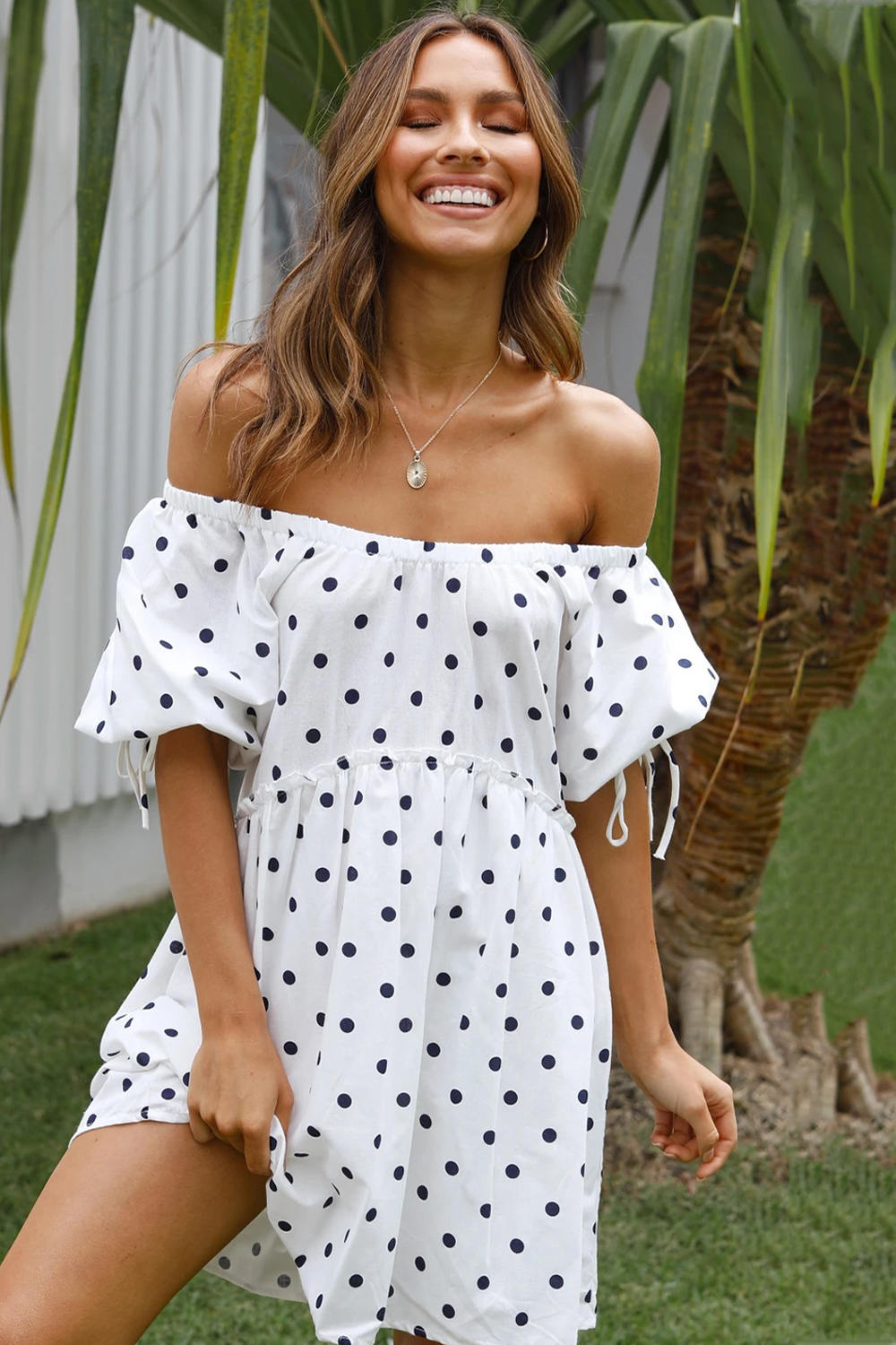 Off Shoulder Polka Dot Dress