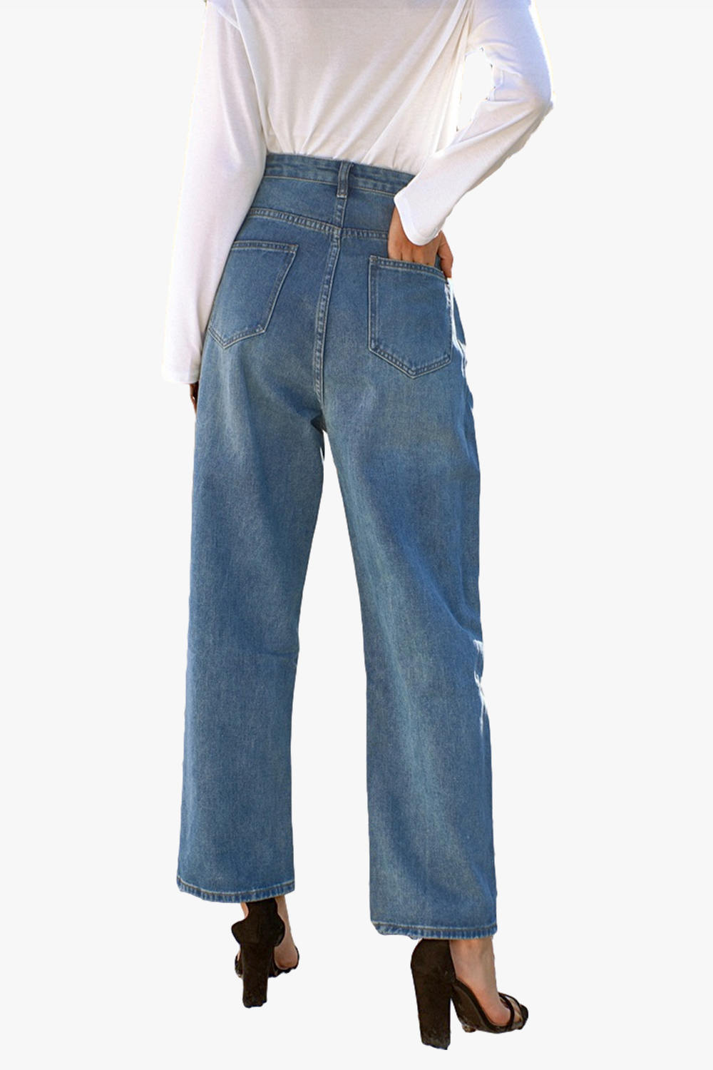 High Waist Wide Leg Cotton Jeans