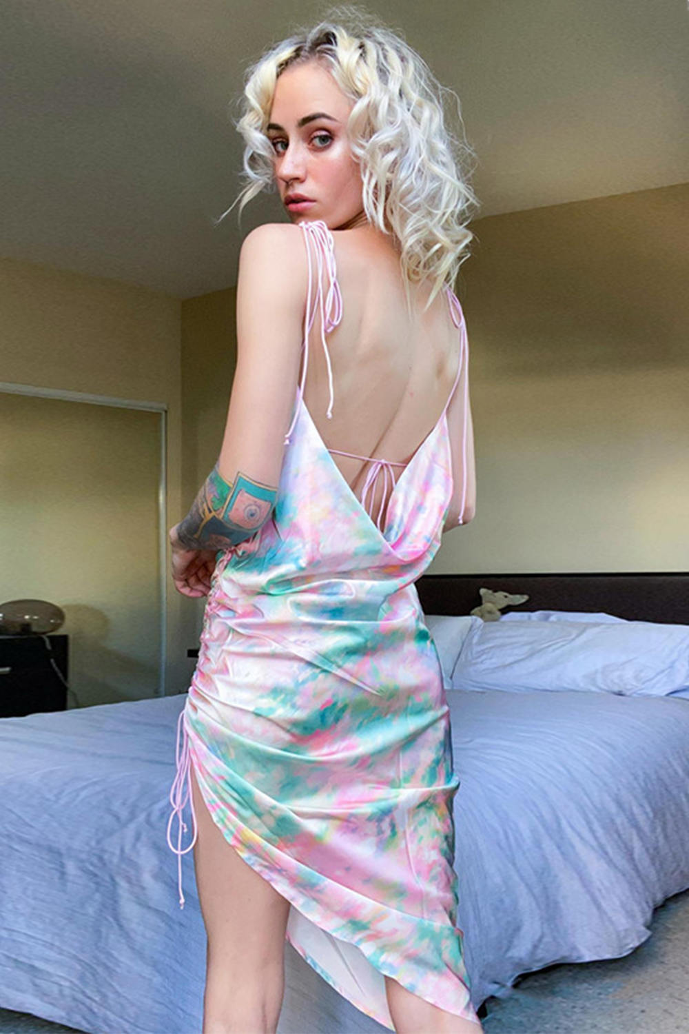 Open Back Drawstring Tie Dye Dress