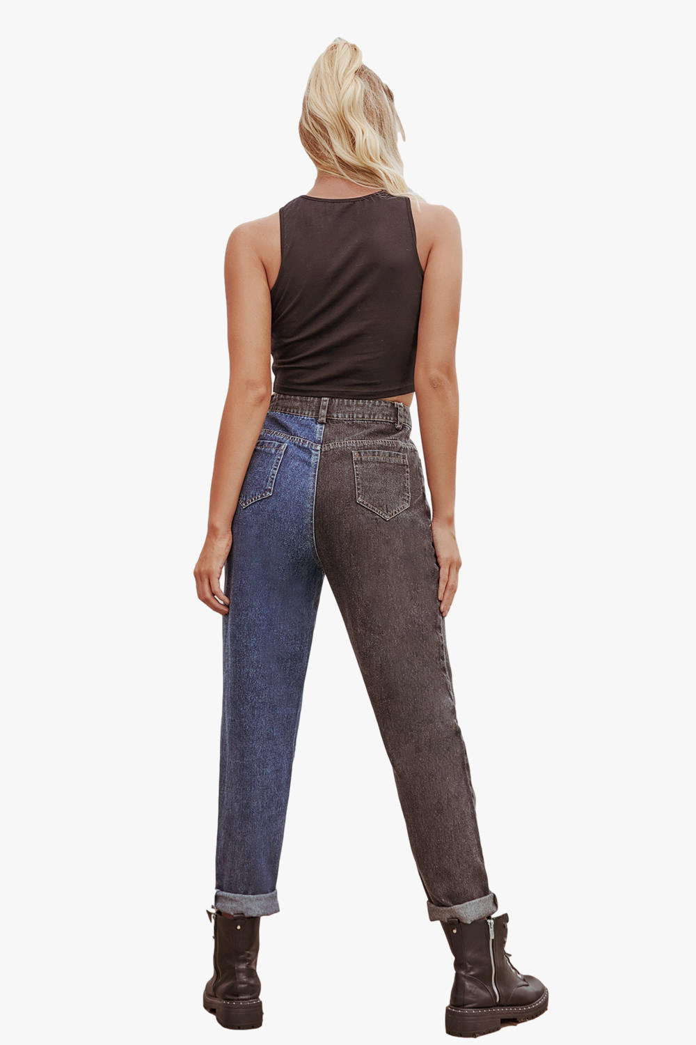 Color Block High Waist Denim Jeans