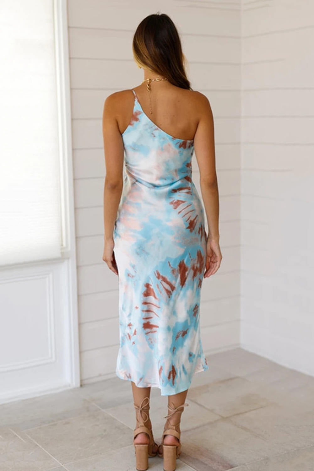 One Shoulder Tie Dye Midi Dress