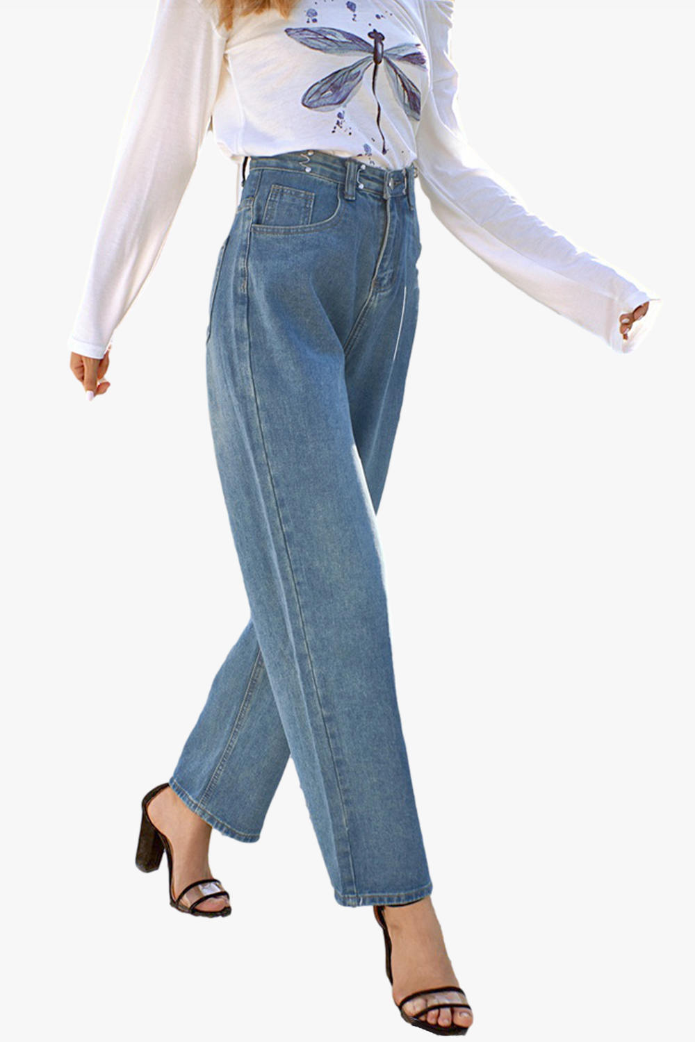 High Waist Wide Leg Cotton Jeans