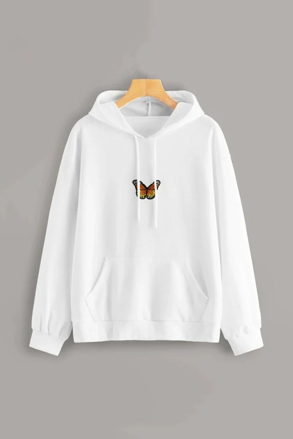 Autumn Butterfly Print Long Sleeve Pullover Hoodie 