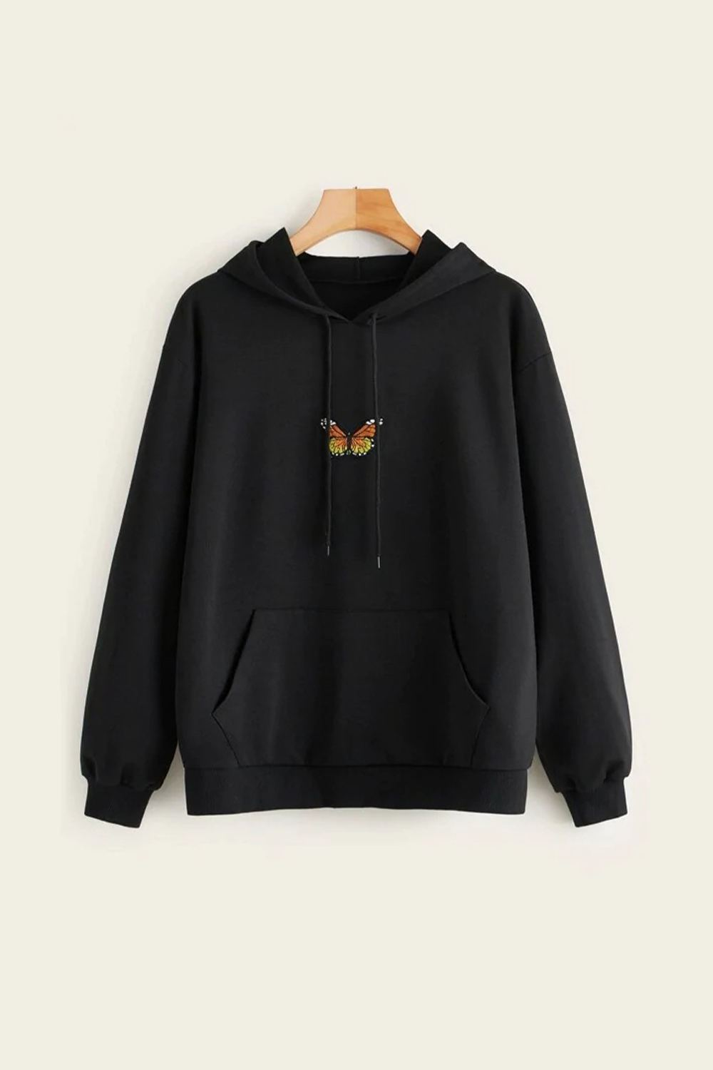 Autumn Butterfly Print Long Sleeve Pullover Hoodie 