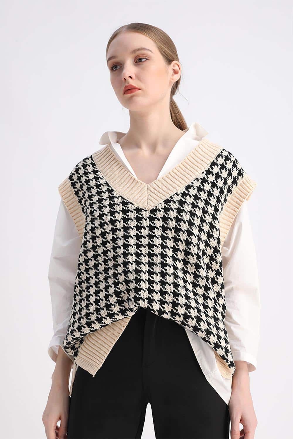 Classic Houndstooth Knit Tank Tops 