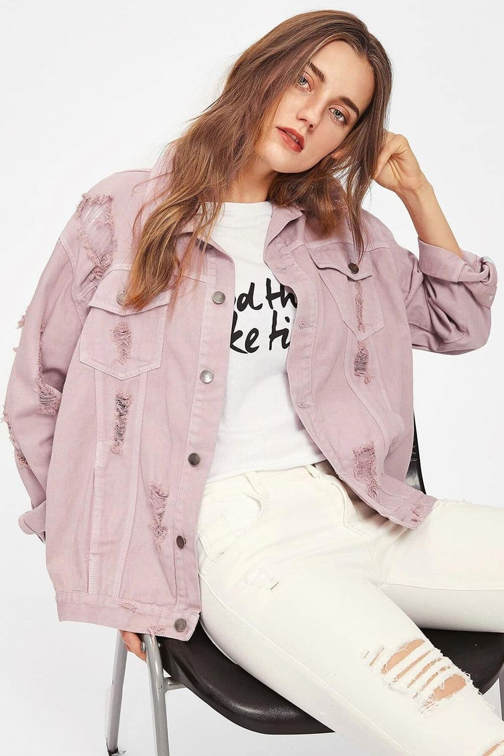 Fashion Purple Long Sleeve Denim Trucker Jacket 