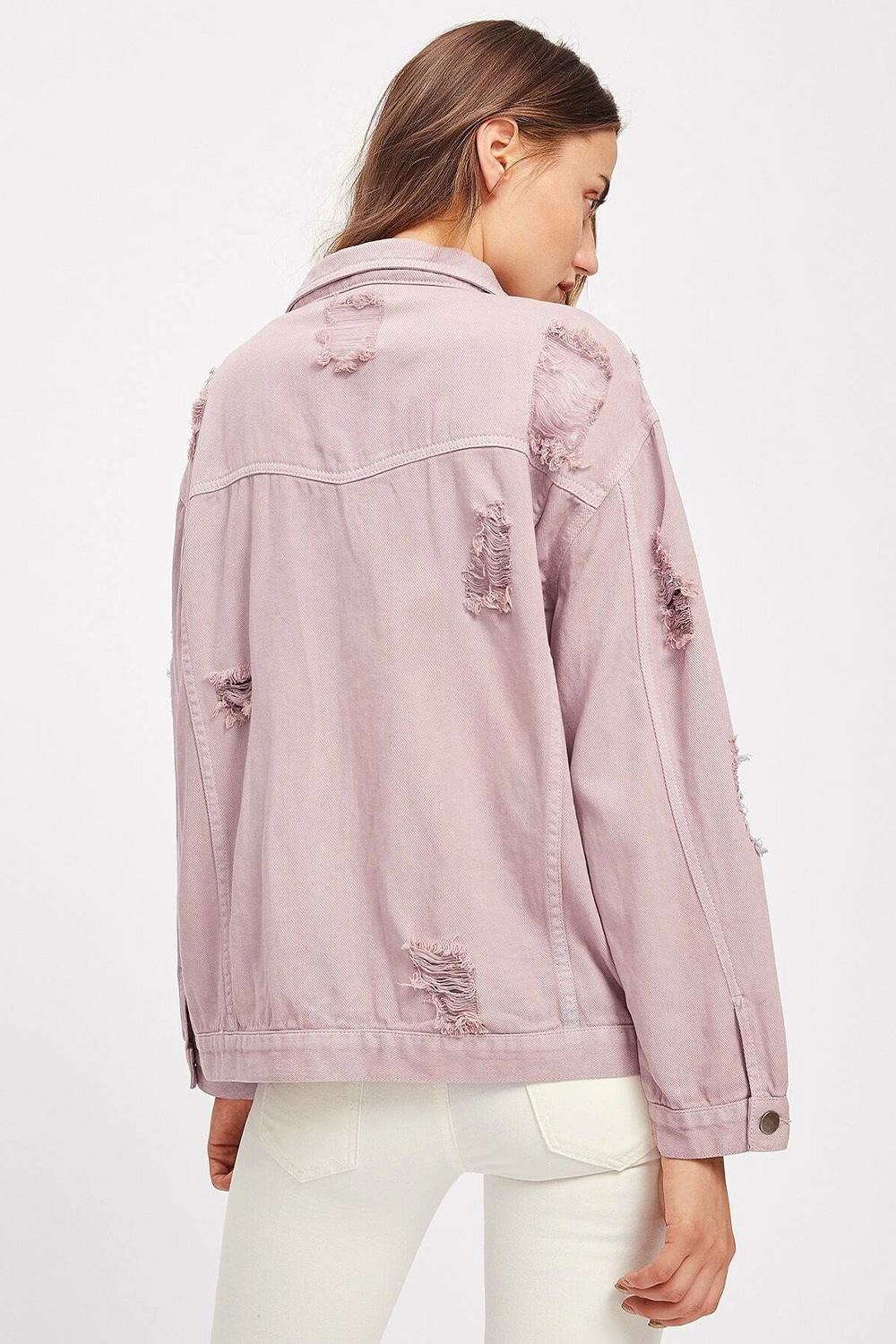 Fashion Purple Long Sleeve Denim Trucker Jacket 