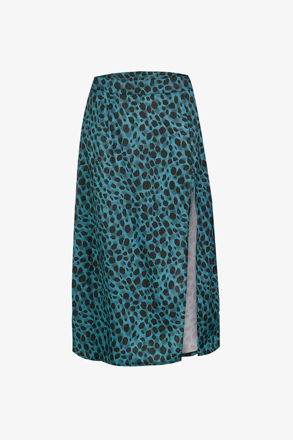 Green Leopard Print Split Midi Skirt