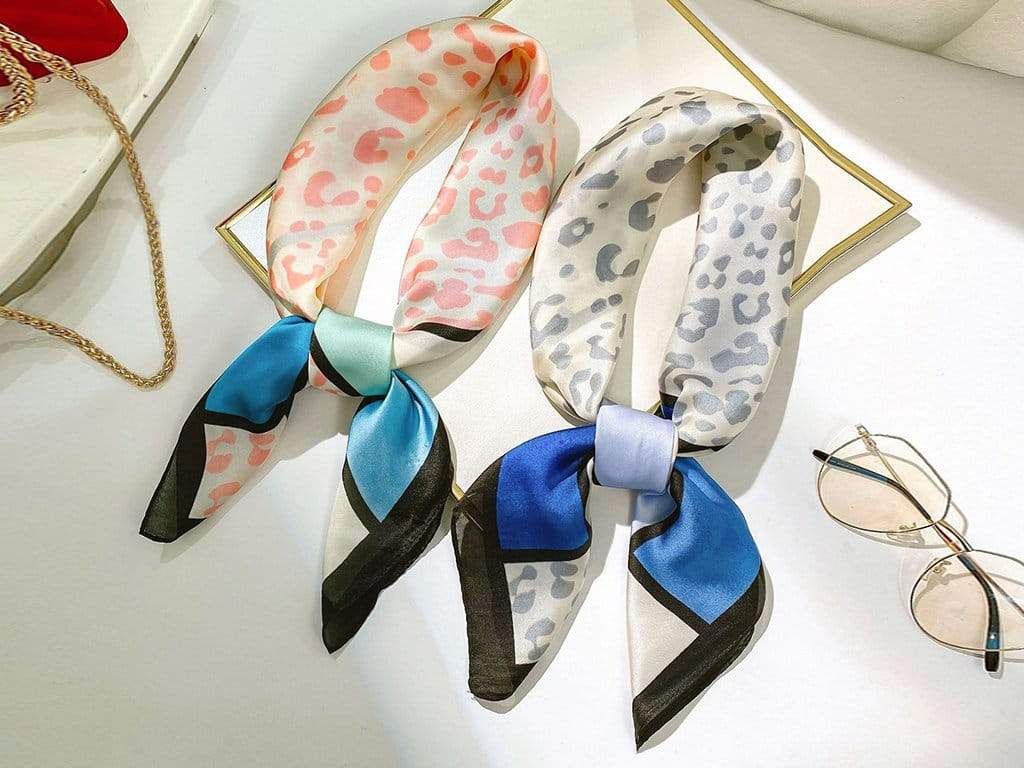 Leopard Print Contrast Satin Square Scarf 