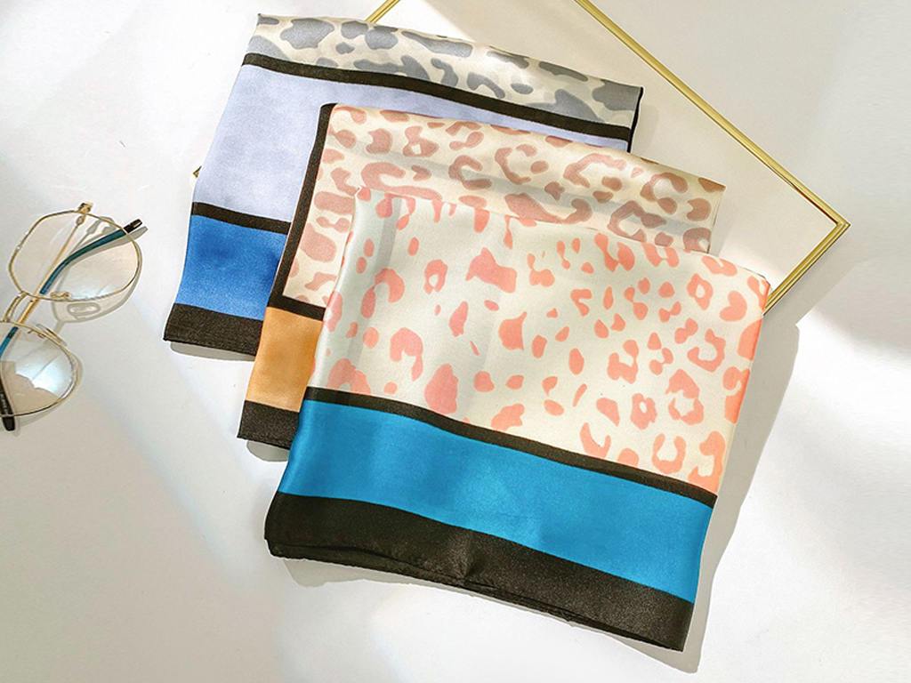 Leopard Print Contrast Satin Square Scarf 