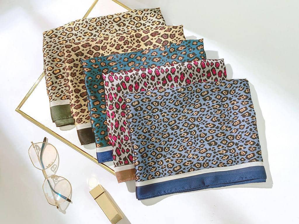 Satin Leopard Animal Print Square Scarf 