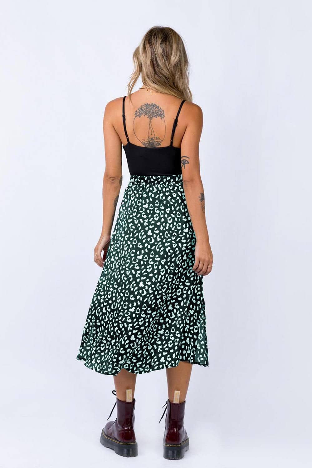 Women Casual Chiffon Leopard Print Split Long Skirts 