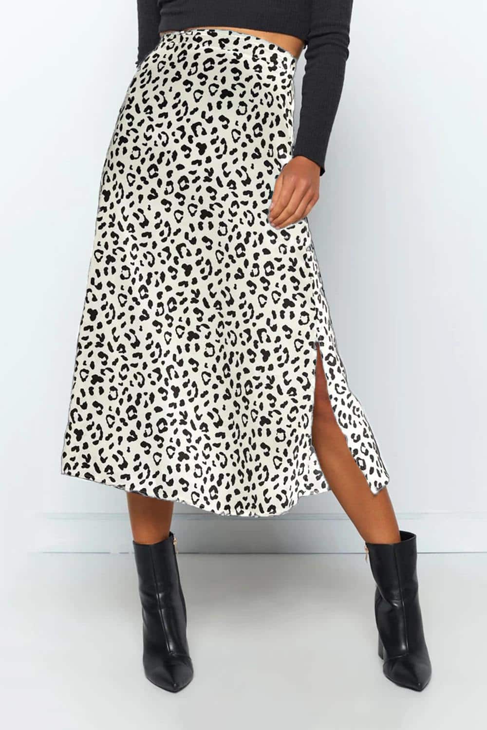 Women Casual Chiffon Leopard Print Split Long Skirts 