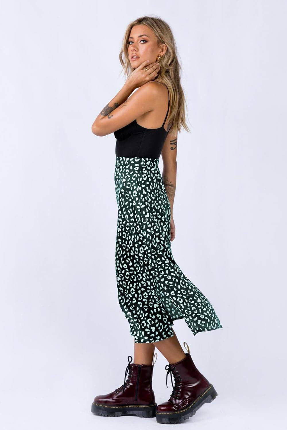 Women Casual Chiffon Leopard Print Split Long Skirts 