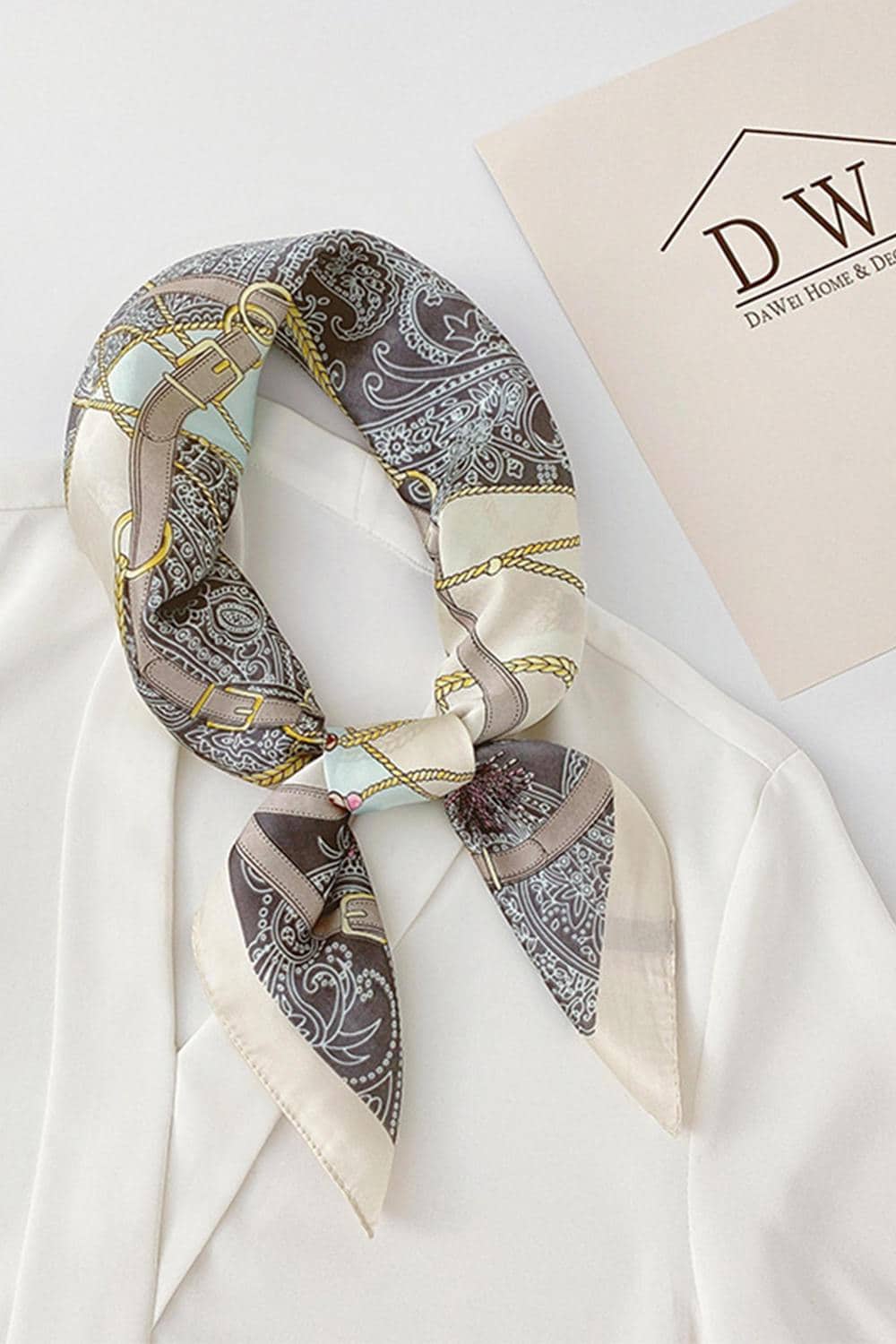 Women Chain Print Satin Square Scarf 