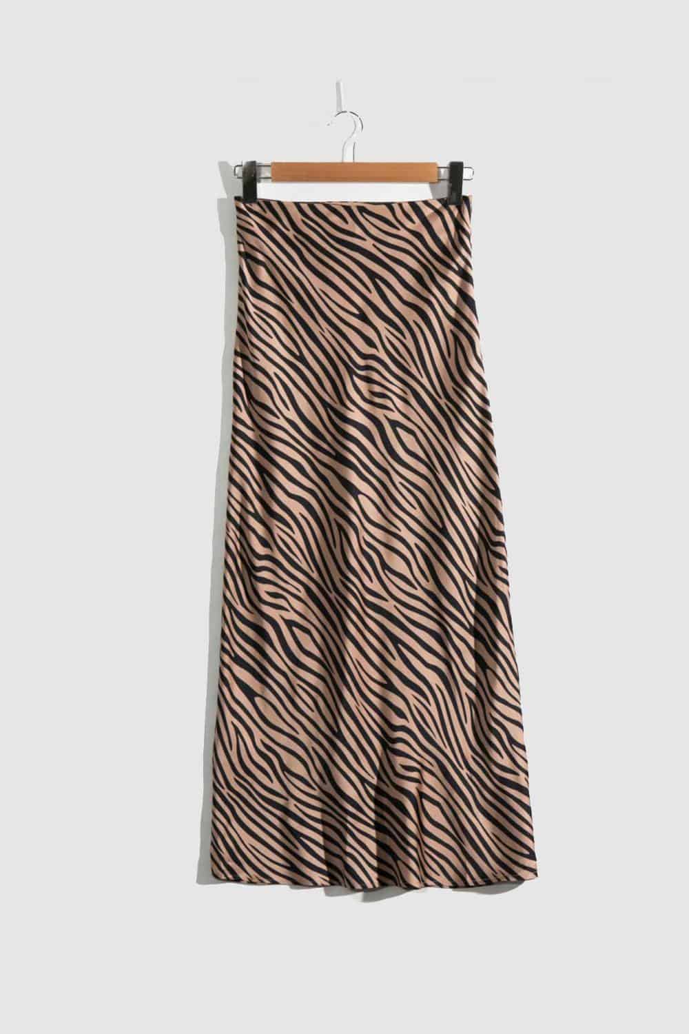 Women Satin A-line High Waist Animal Print Skirts 