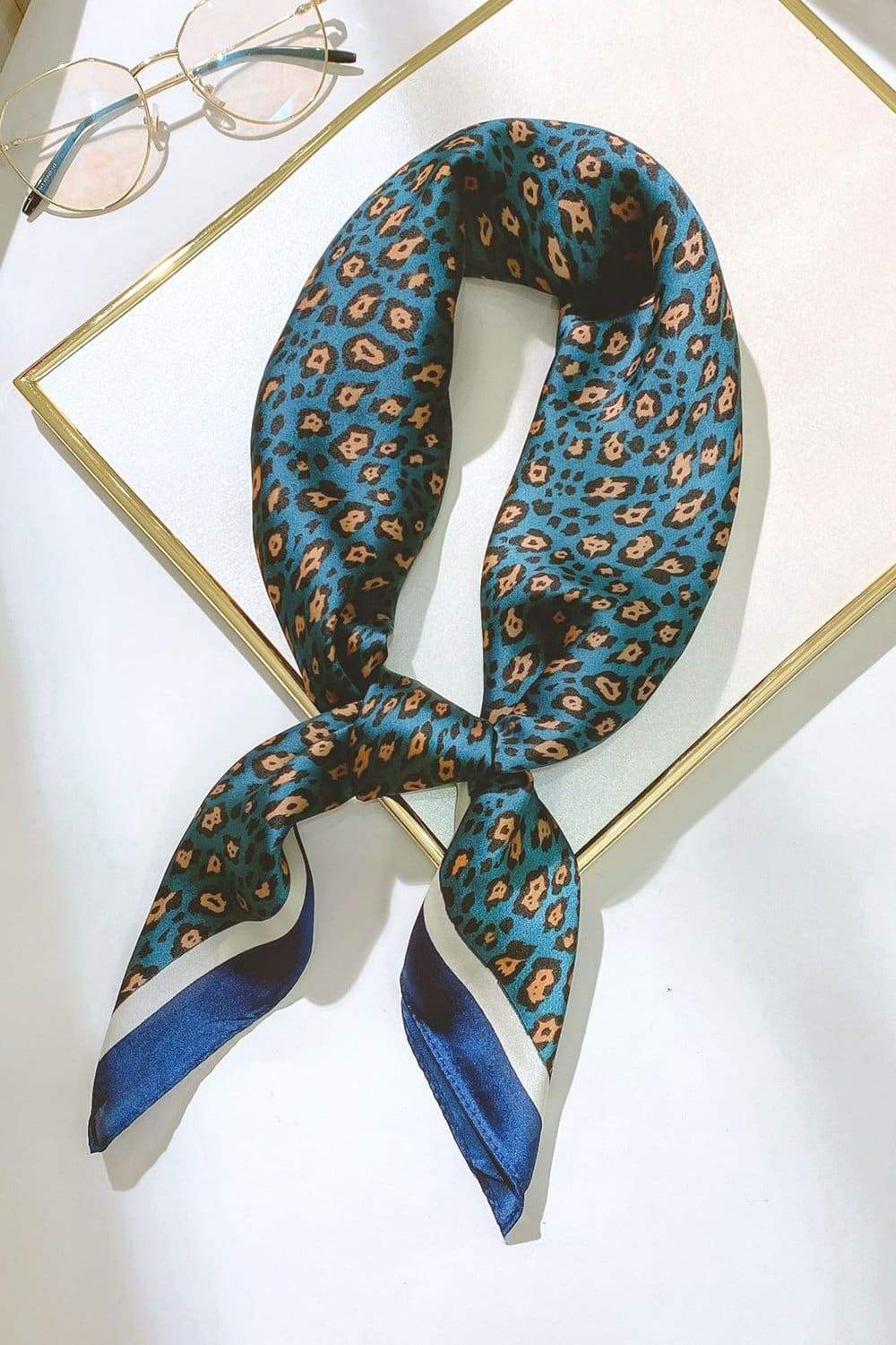 Women Satin Leopard Animal Print Square Scarf 