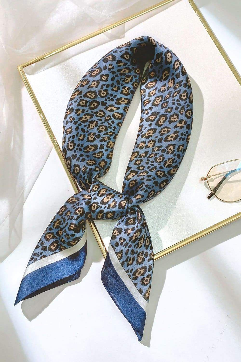 Women Satin Leopard Animal Print Square Scarf 