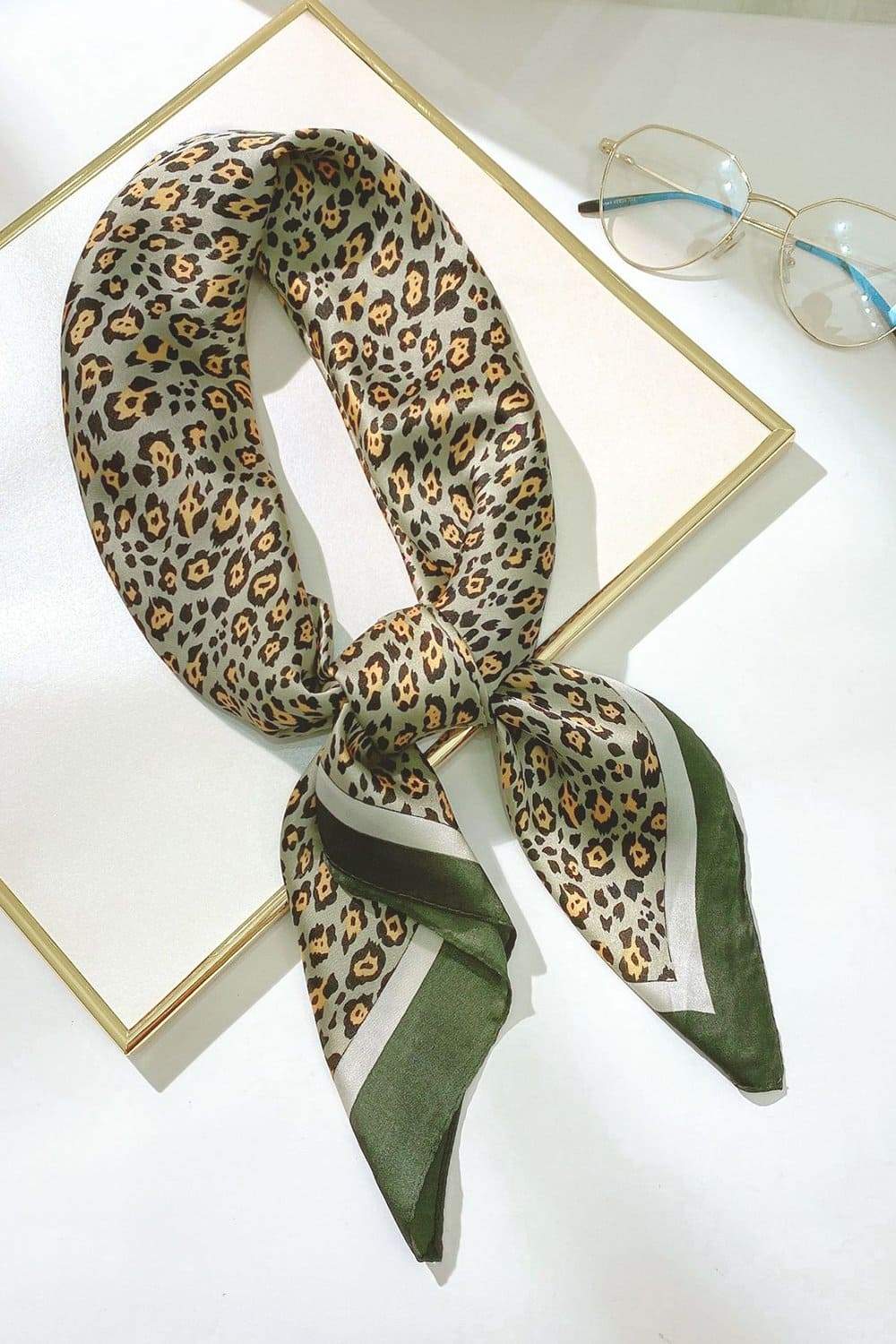 Women Satin Leopard Animal Print Square Scarf 