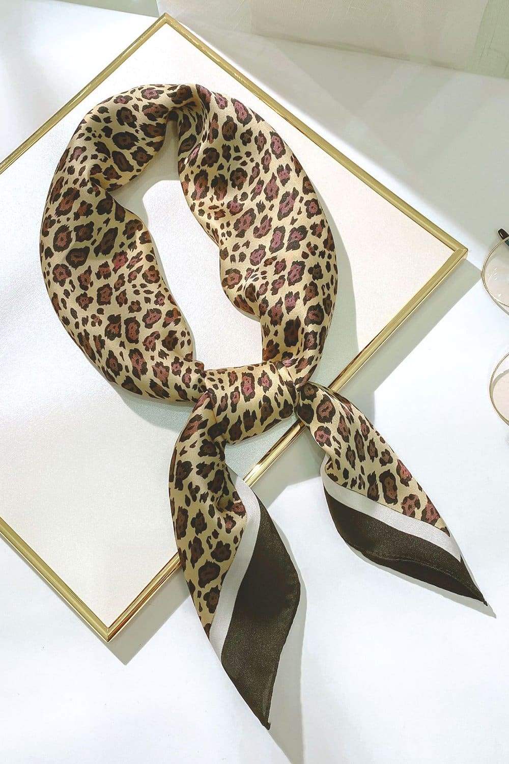 Women Satin Leopard Animal Print Square Scarf 