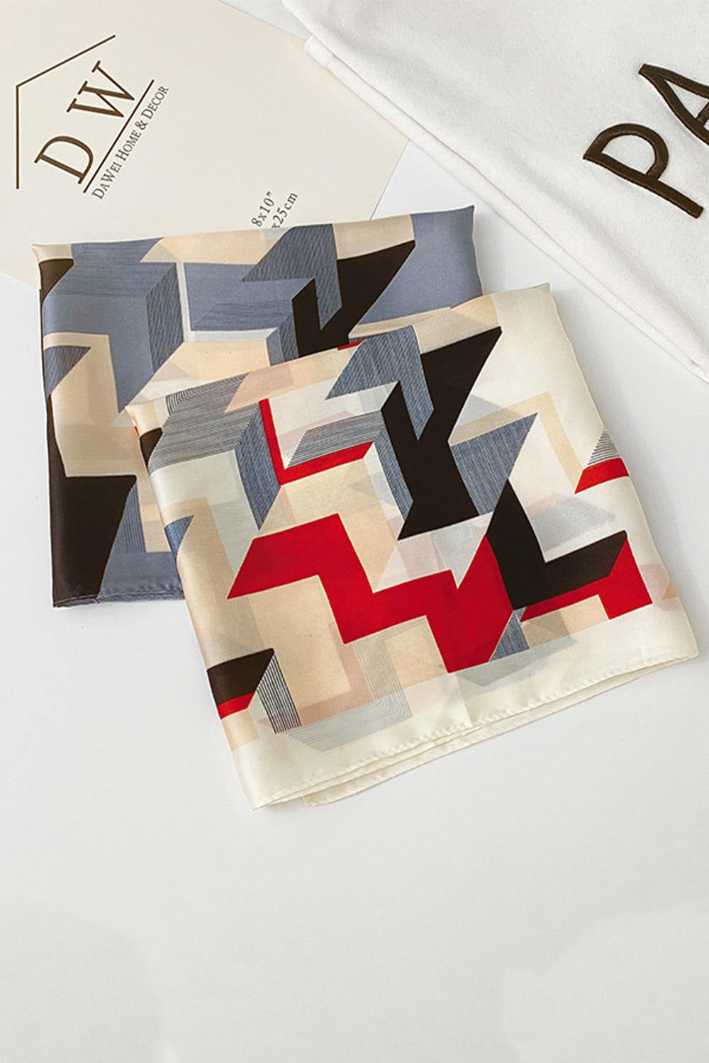 Satin Multicolor Geometric Print Square Scarf