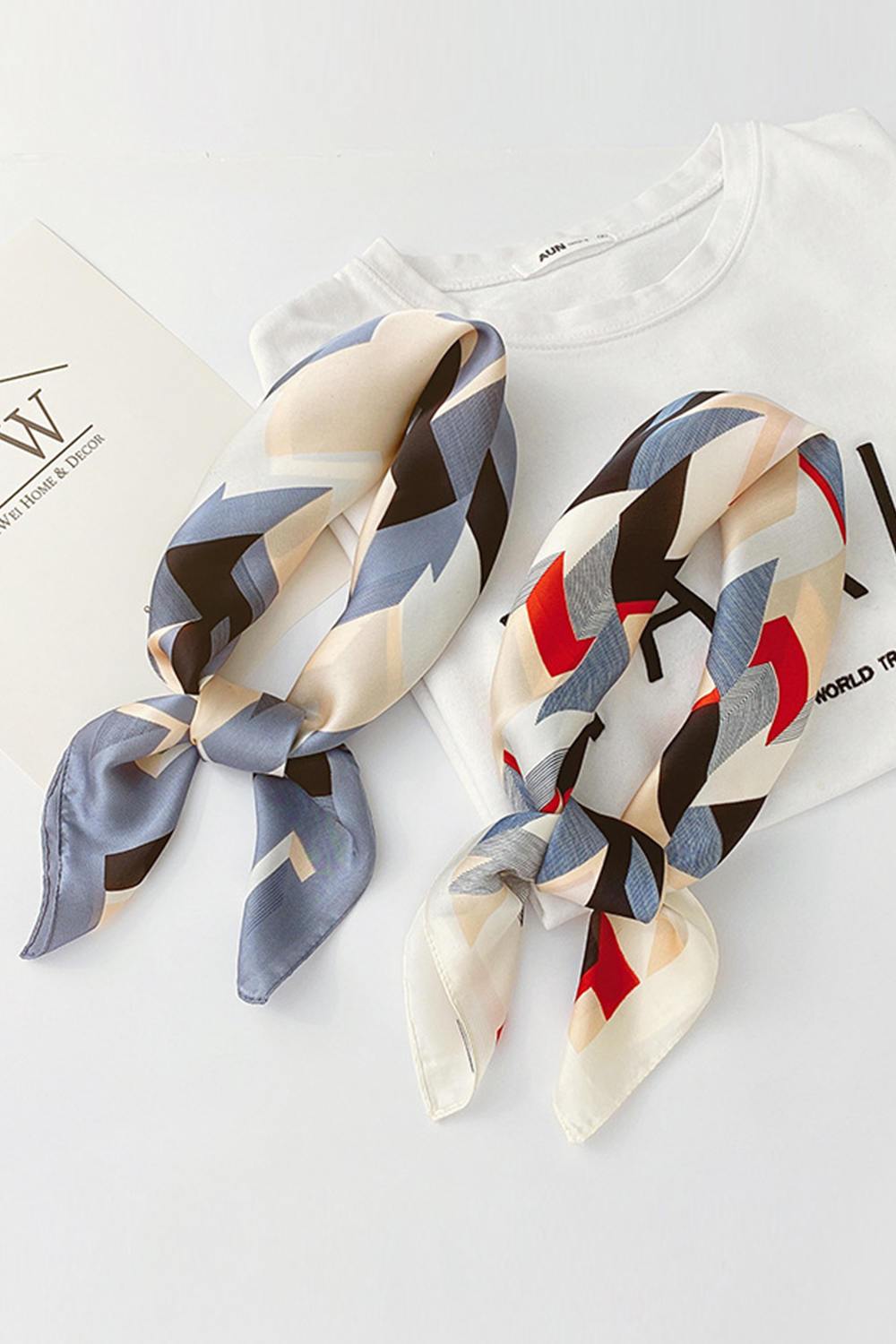 Women Satin Multicolor Geometric Print Square Scarf 