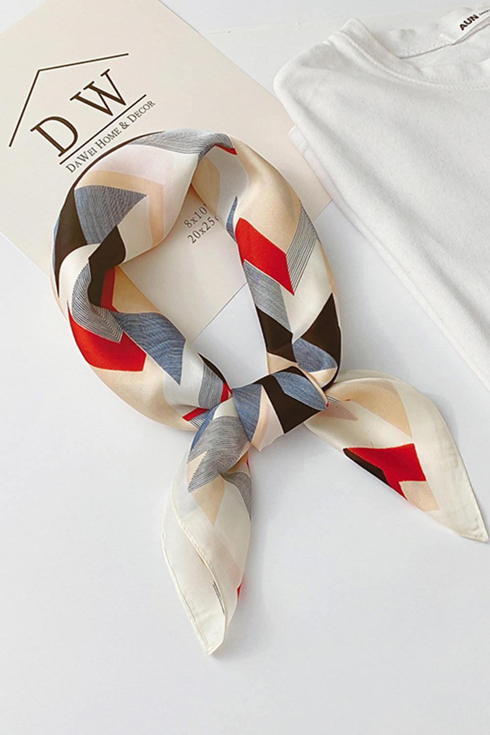 Women Satin Multicolor Geometric Print Square Scarf 