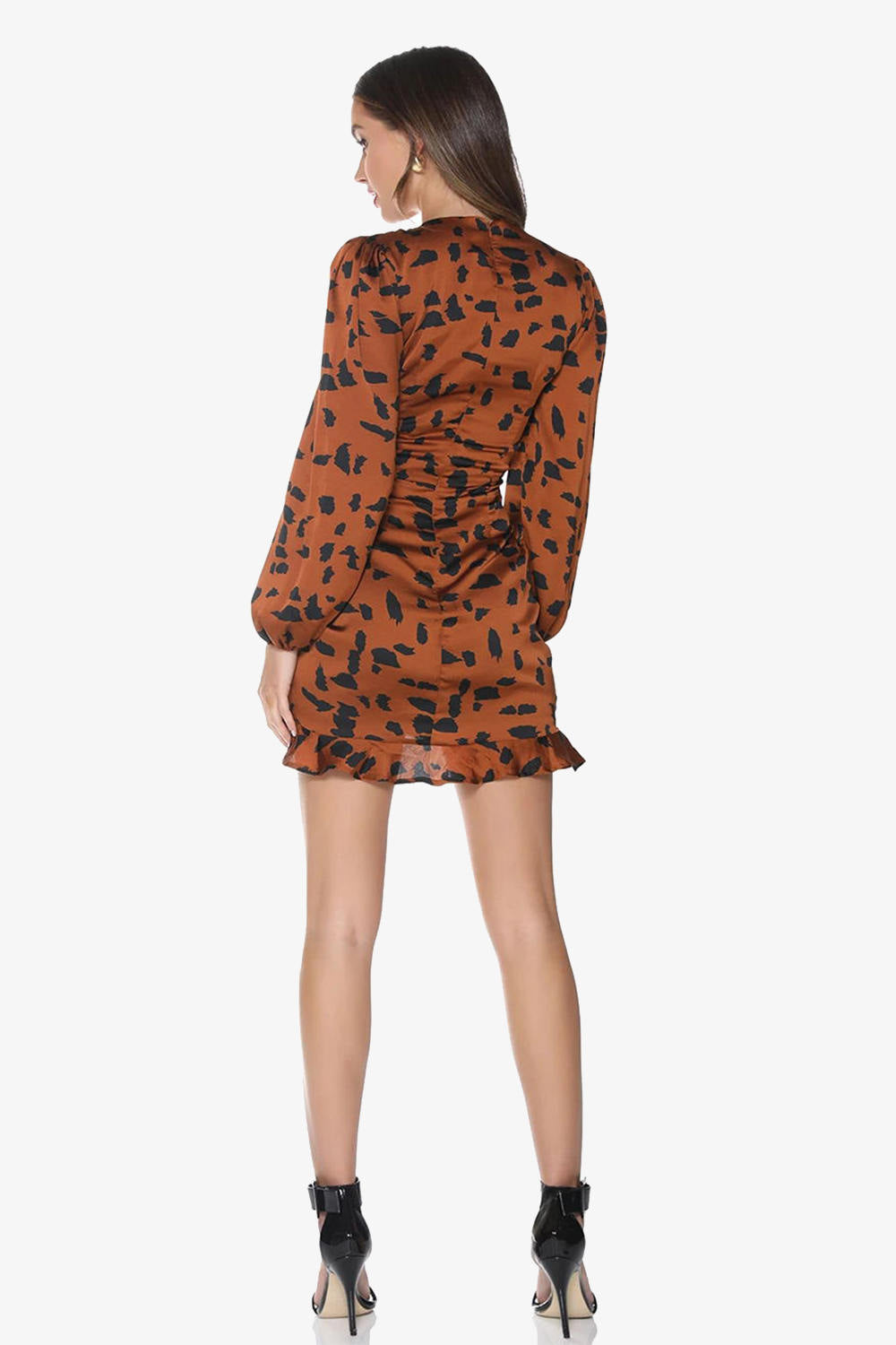 Drawstring Puff Sleeve Leopard Print Dress