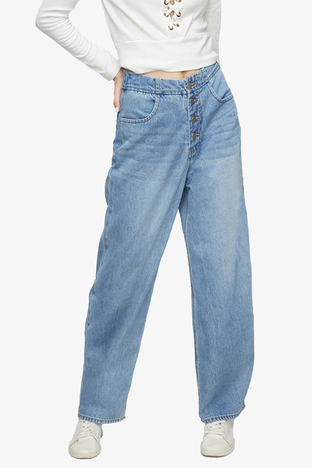 High Rise Button Up Wide Leg Jeans