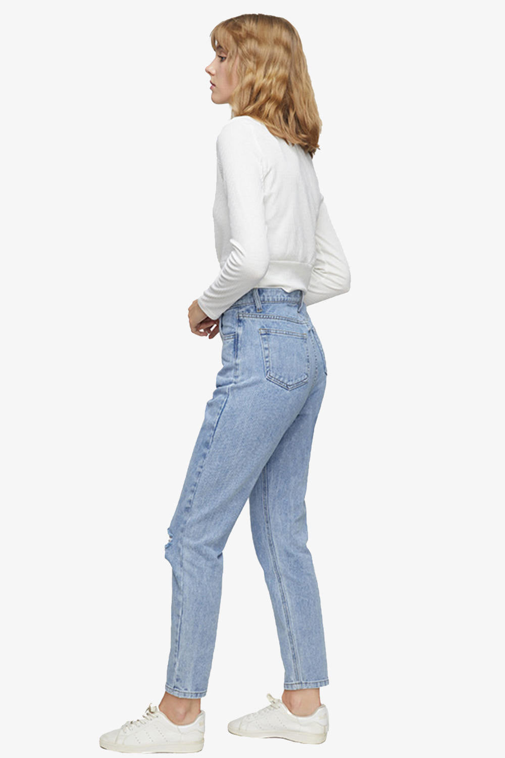 High Rise Distressed Hole Cropped Jeans