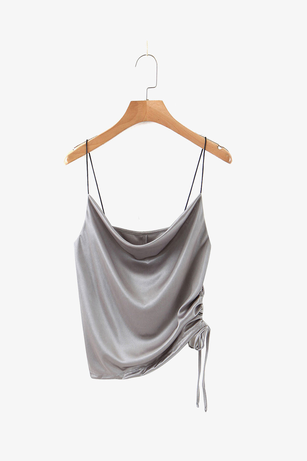 Satin Drawstring Cowl Neck Cami Tops