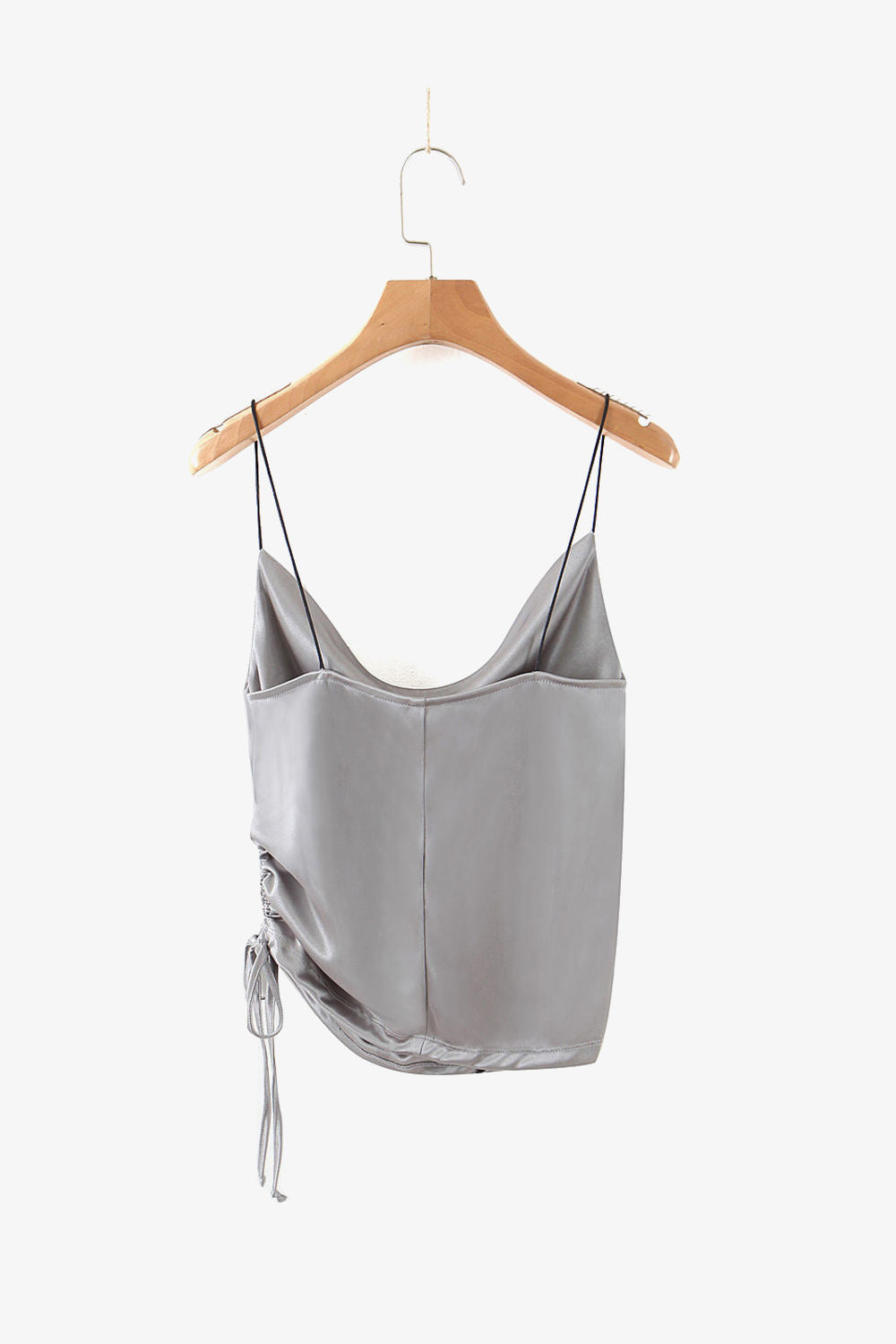 Satin Drawstring Cowl Neck Cami Tops