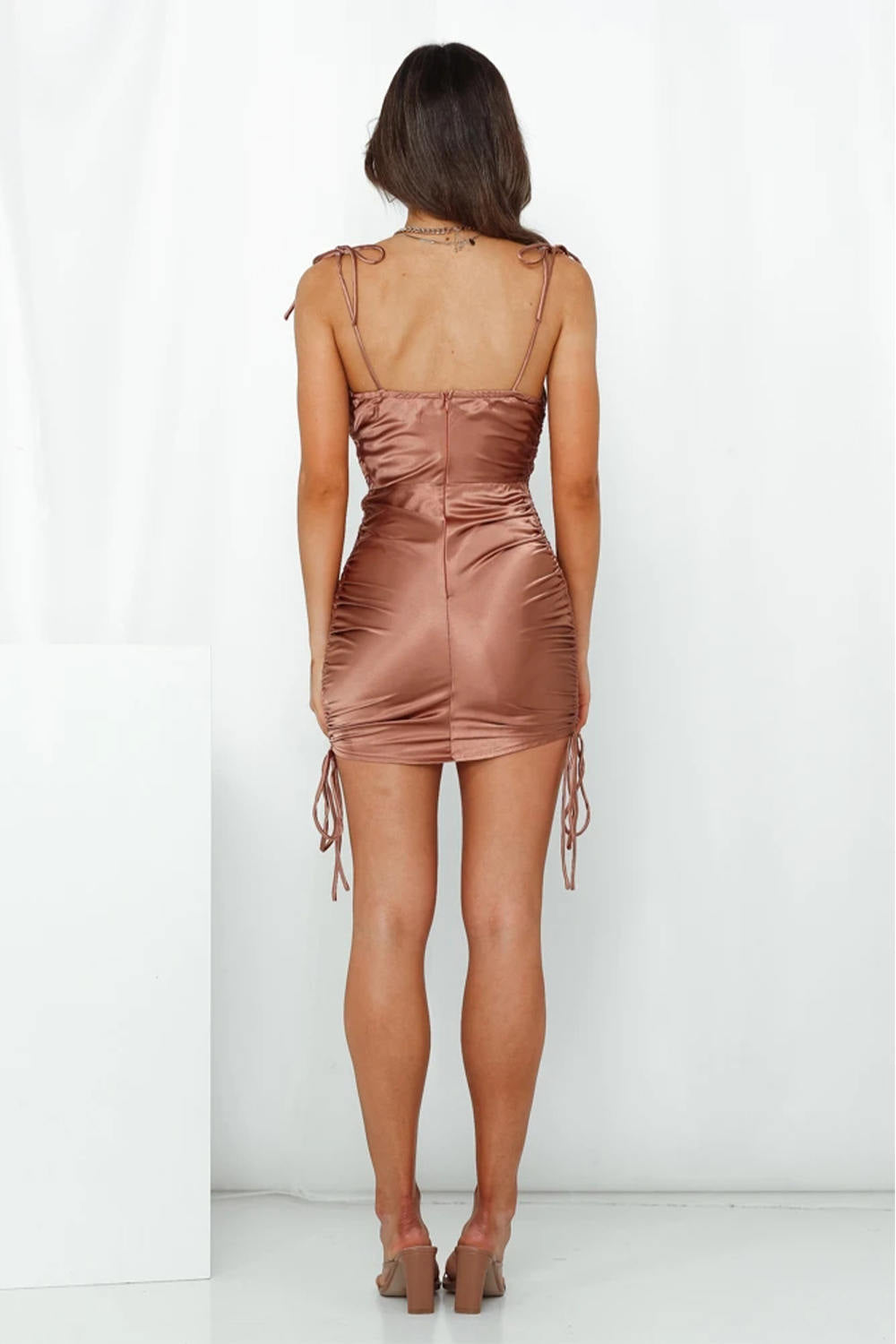 Satin Drawstring Straps Criss Cross Dress