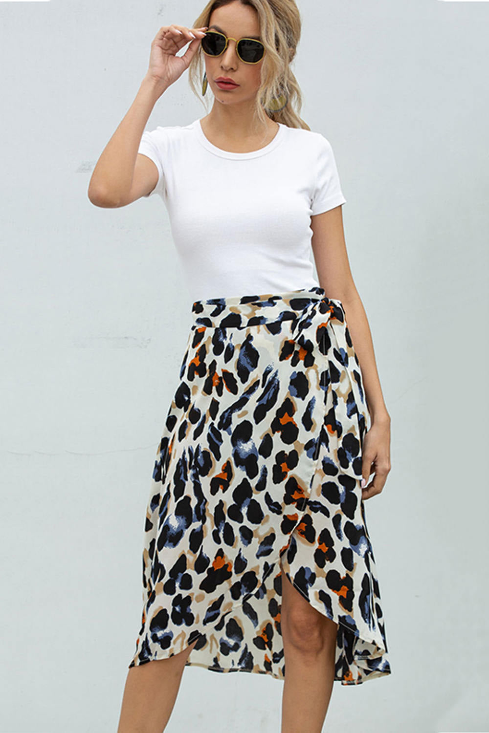 Summer Leopard Print Split Wrap Skirts