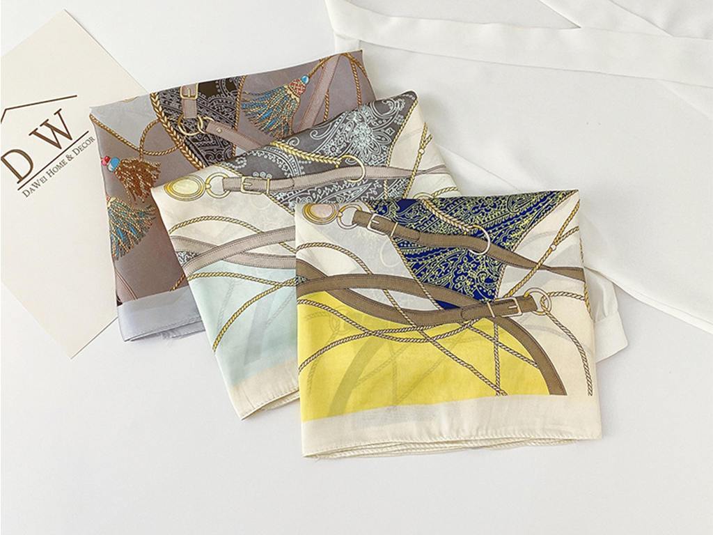 Women Chain Print Satin Square Scarf