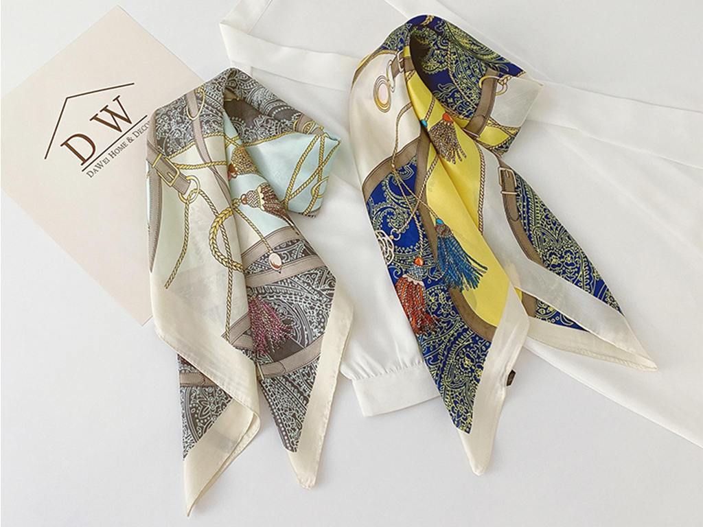 Women Chain Print Satin Square Scarf