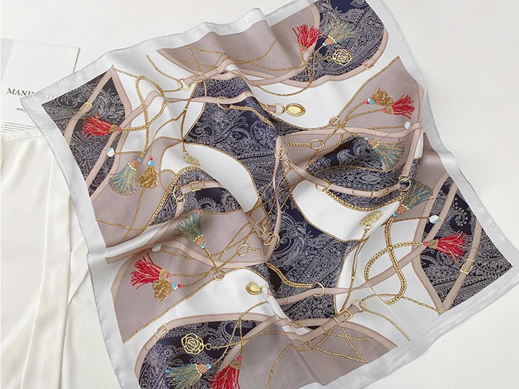 Women Chain Print Satin Square Scarf